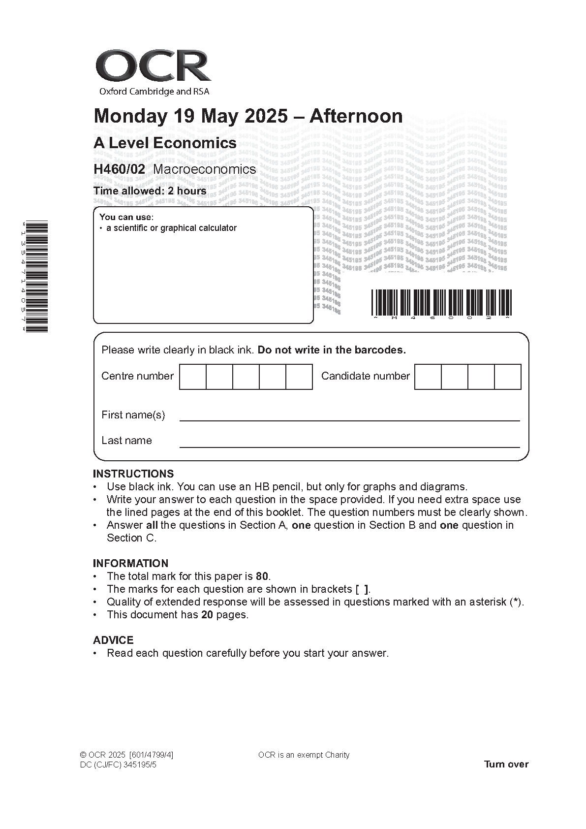 OCR A Level Economics Paper 2 Question Paper