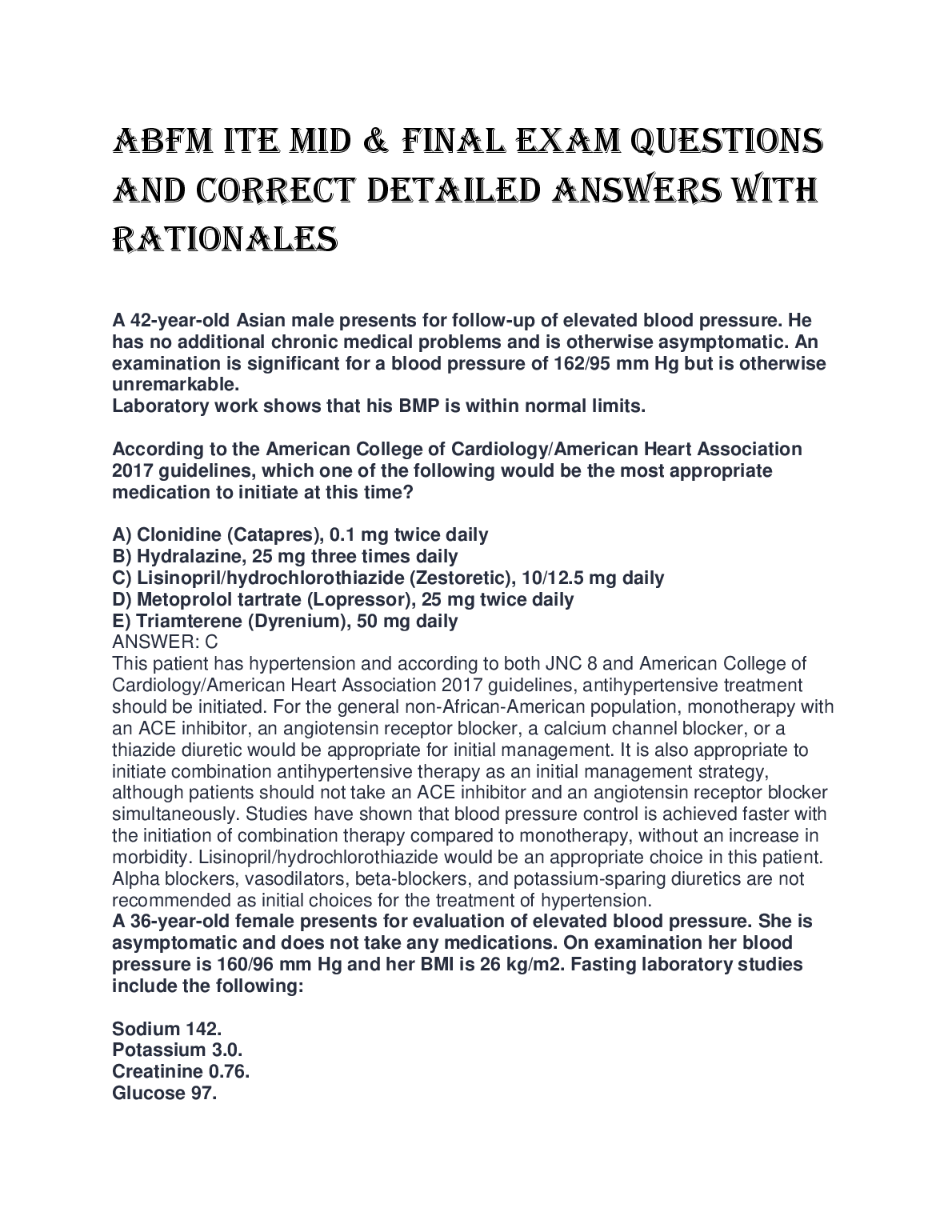 ABFM ITE Mid & Final Exam Questions and Answers with Rationales: A Comprehensive Guide for 2024/2025