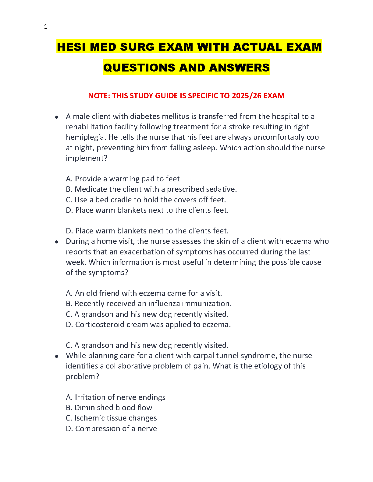 Latest 2025/2026 HESI Med Surg Exam Test Bank | Verified Questions & Answers for Guaranteed Success