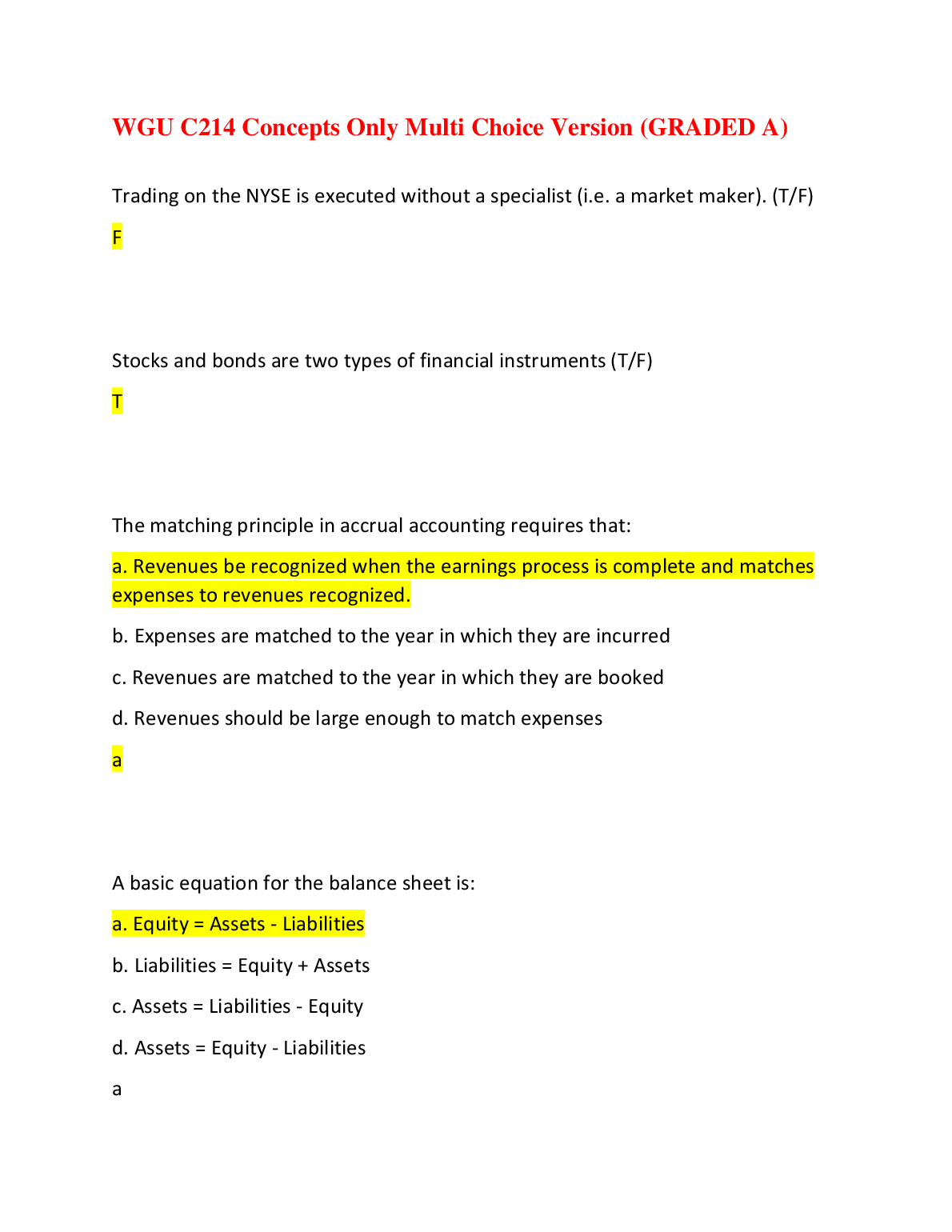 WGU C214 Concepts Only Multiple Choice Study Guide: Graded A Exam Preparation 2024/2025 Edition