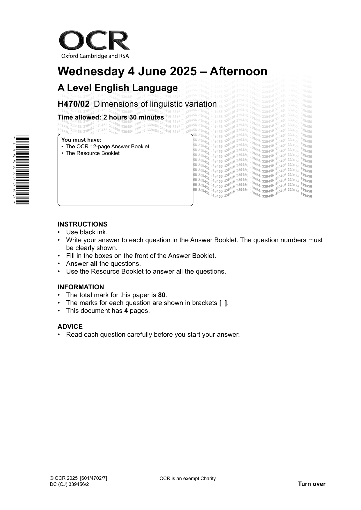 OCR A Level English Language Paper 2 2025 QP