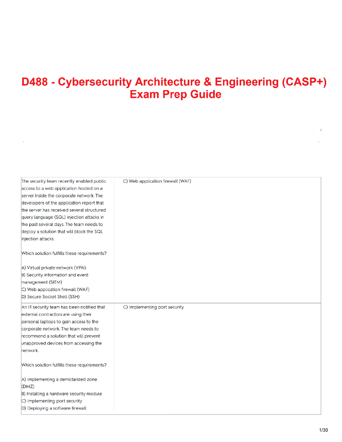 D488 Cybersecurity Architecture & Engineering CASP+ Test Bank | Verified Answers & Exam Prep