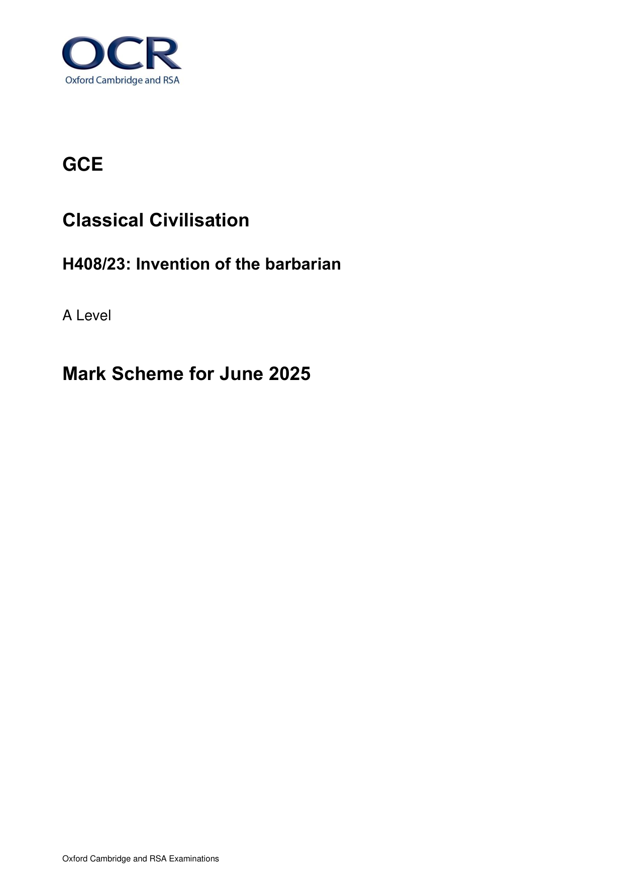 OCR A Level Classical Civilisation Paper 23 2025 Ms