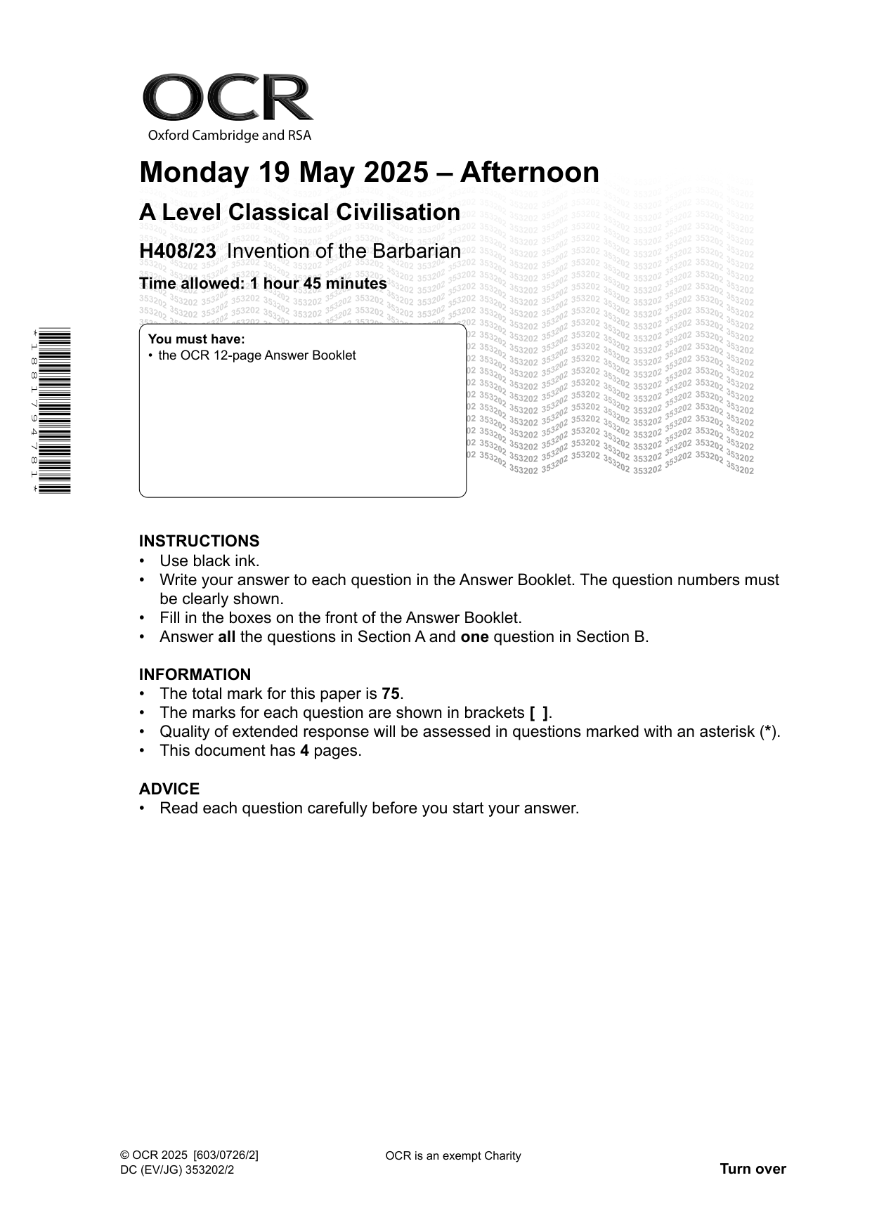 OCR A Level Classical Civilisation Paper 23 QP