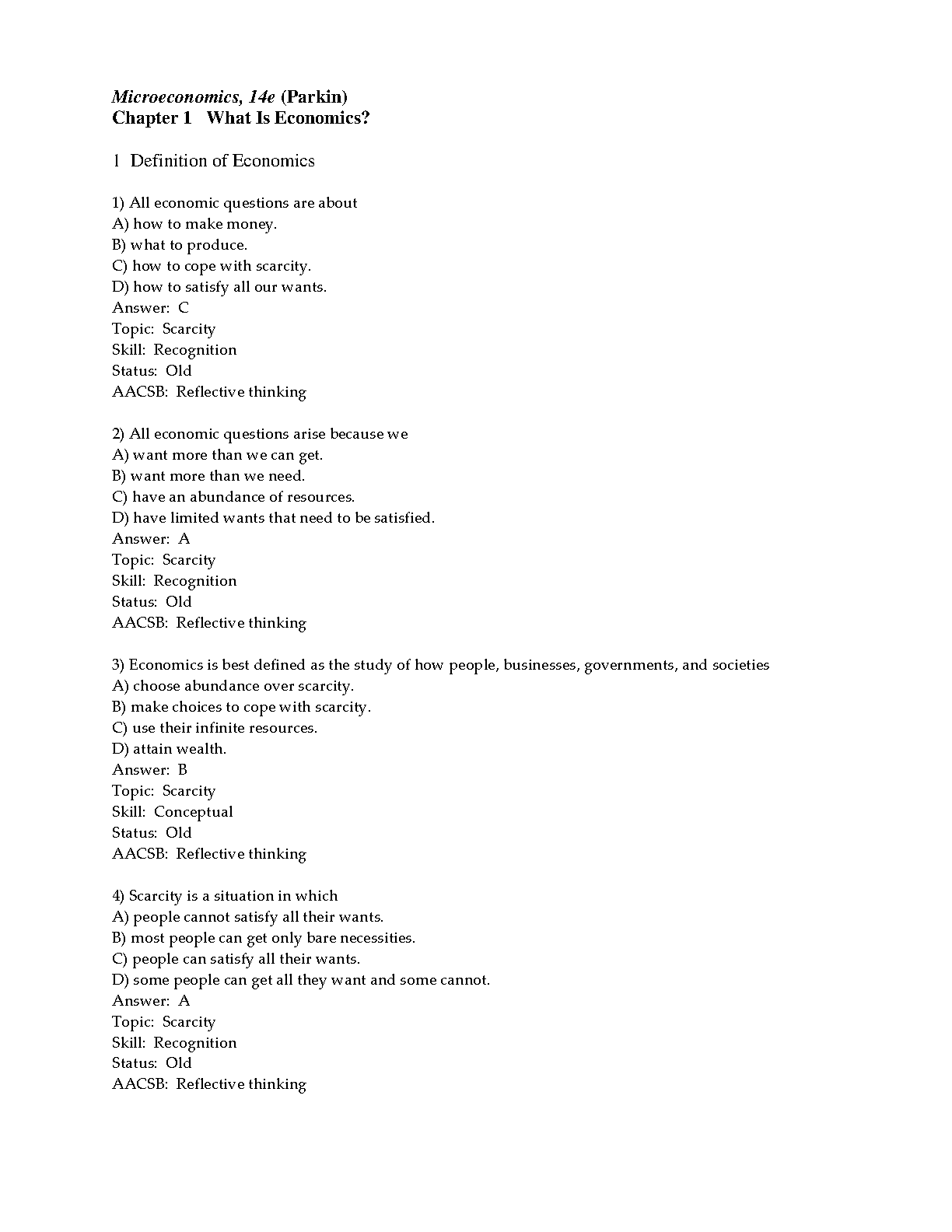 Microeconomics Test Bank 14th Edition by Michael Parkin Chapter 1 What Is Economics Answers Updated for 2026/2027 Academic Year
