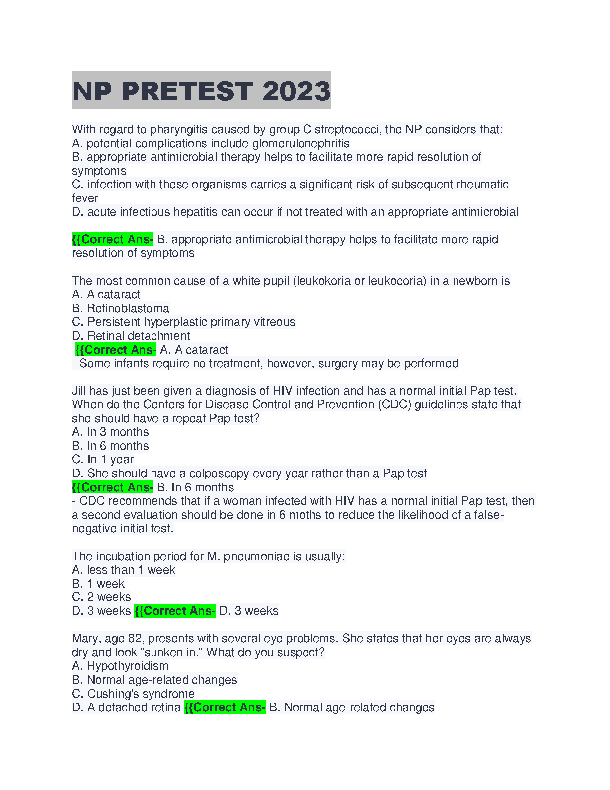 NP Pretest 2023 Test Bank: Verified AANP & ANCC Nurse Practitioner Certification Exam Q&A Guide with Explanations