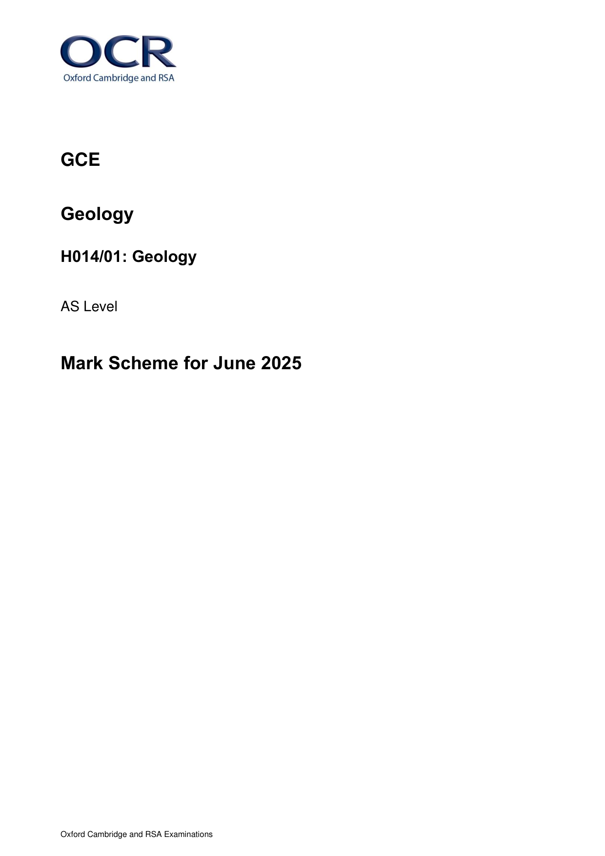 OCR AS Geology Paper 1 2025 Mark Scheme