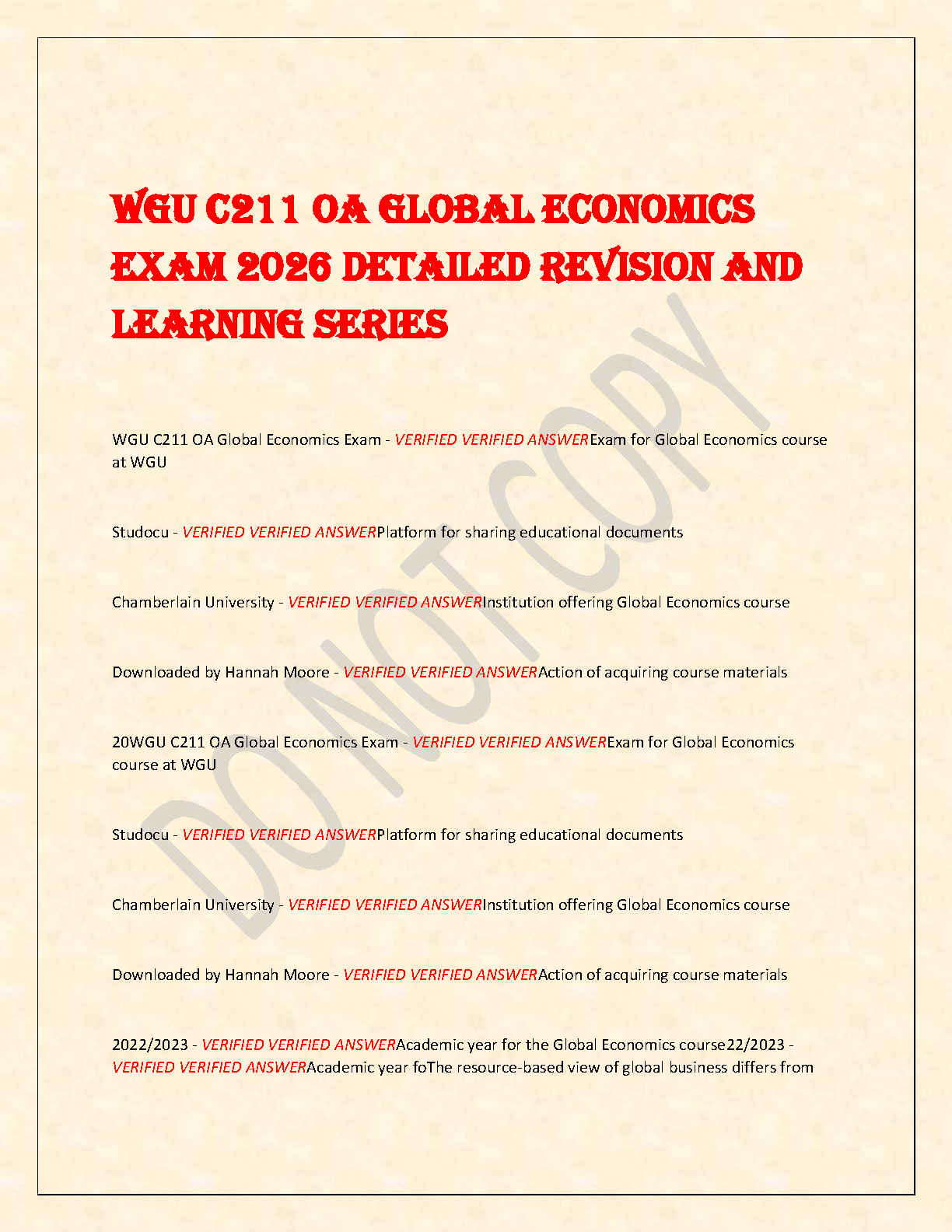 WGU C211 Global Economics for Business OA Exam 2026 Test Bank: Verified Questions and Answers Study Guide