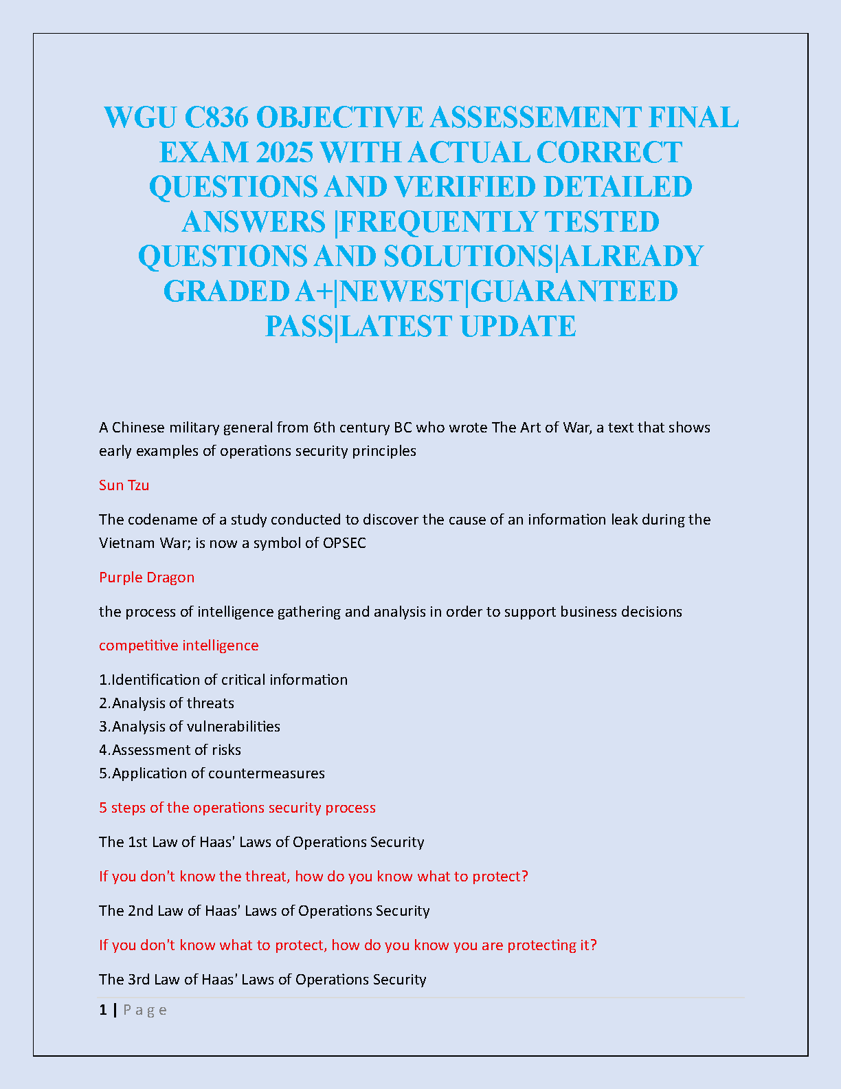 WGU C836 Fundamentals of Information Security Test Bank: Final Exam Questions & Answers Guide