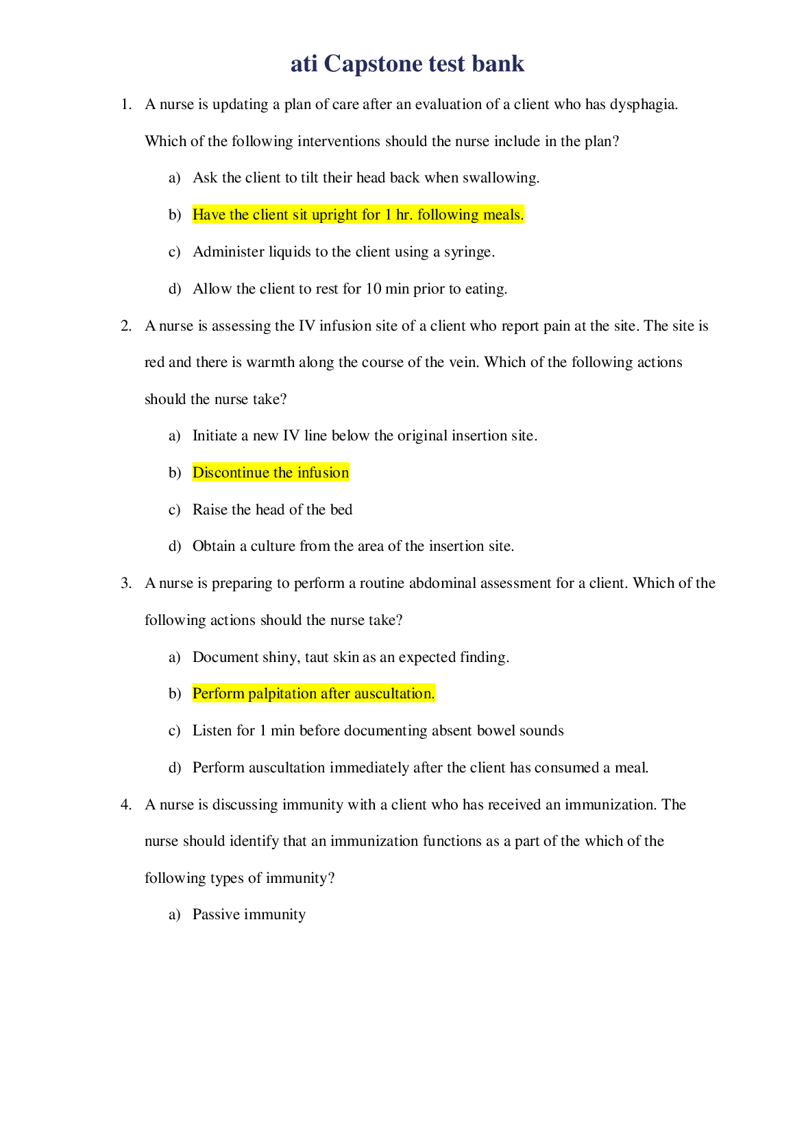 ATI Capstone Test Bank Questions and Answers for Nursing Students 2023/2024 Edition Complete Guide