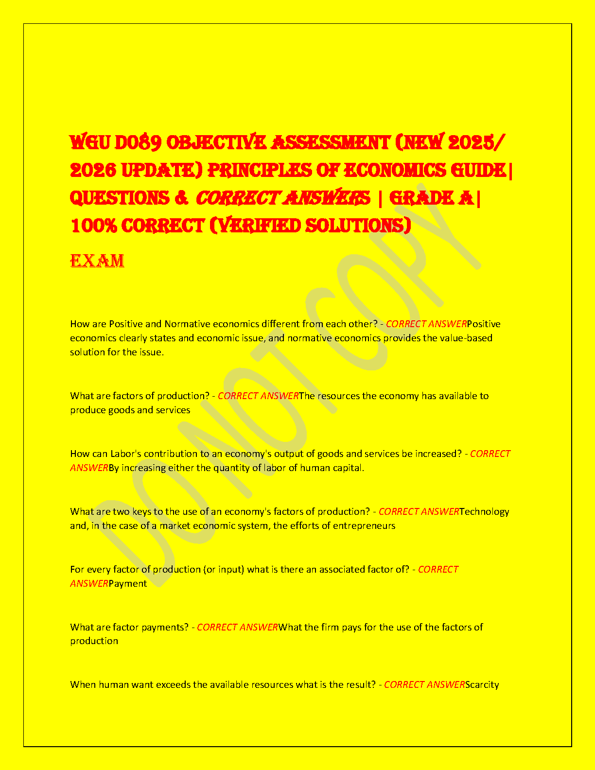 WGU D089 Principles of Economics Test Bank | 2025/2026 Edition Exam Questions & Verified Solutions for a Guaranteed Pass