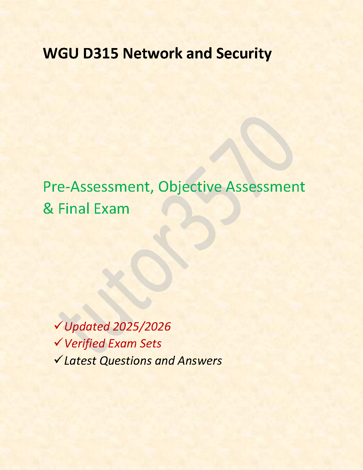 WGU D315 Network and Security Test Bank 2026: Verified Exams, Answers & Revision Guide for First-Time Success