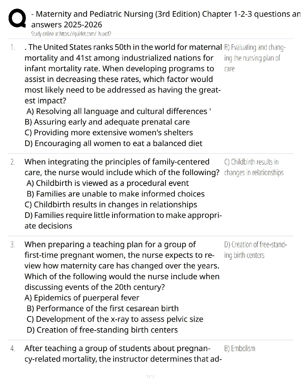 Maternity and Pediatric Nursing Question Bank Chapters 1-3: Exam Prep for 2025-26
