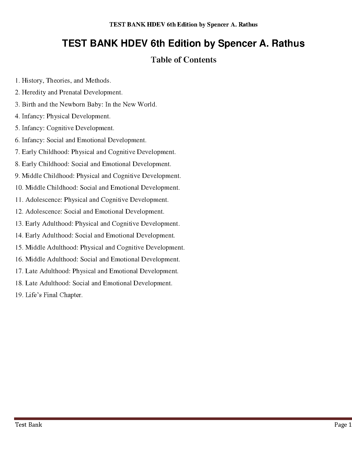 Test Bank For HDEV, 6th Edition by Spencer Rathus
