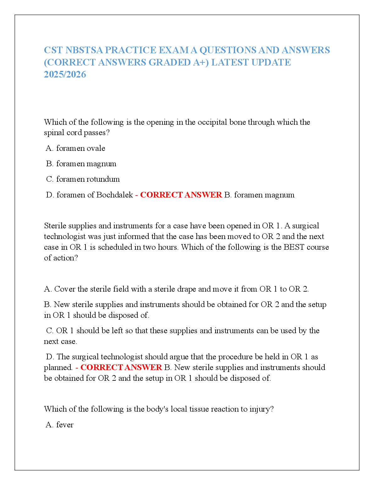CST NBSTSA Practice Exam A Questions and Answers (2025/2026 Edition) by ...