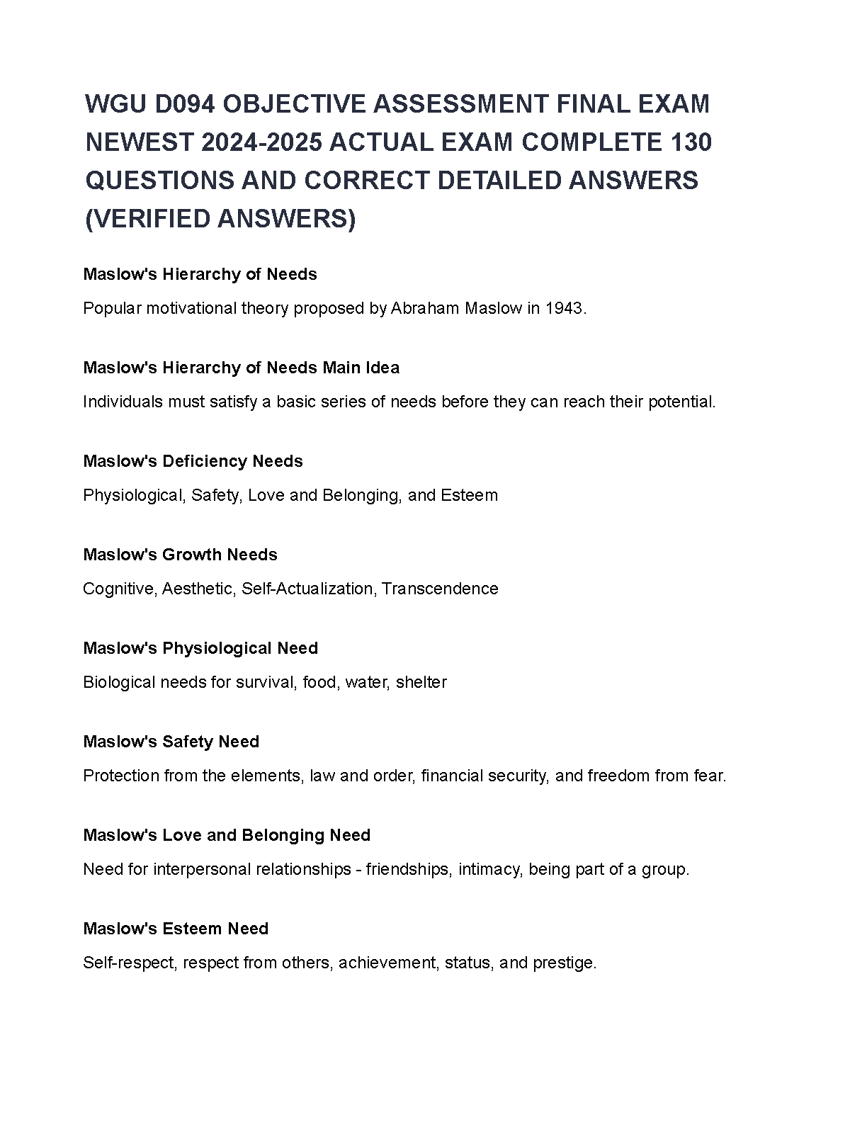 WGU D094 Objective Assessment Final Exam Test Bank 2024-2025 Edition with Verified Answers and Detailed Explanations