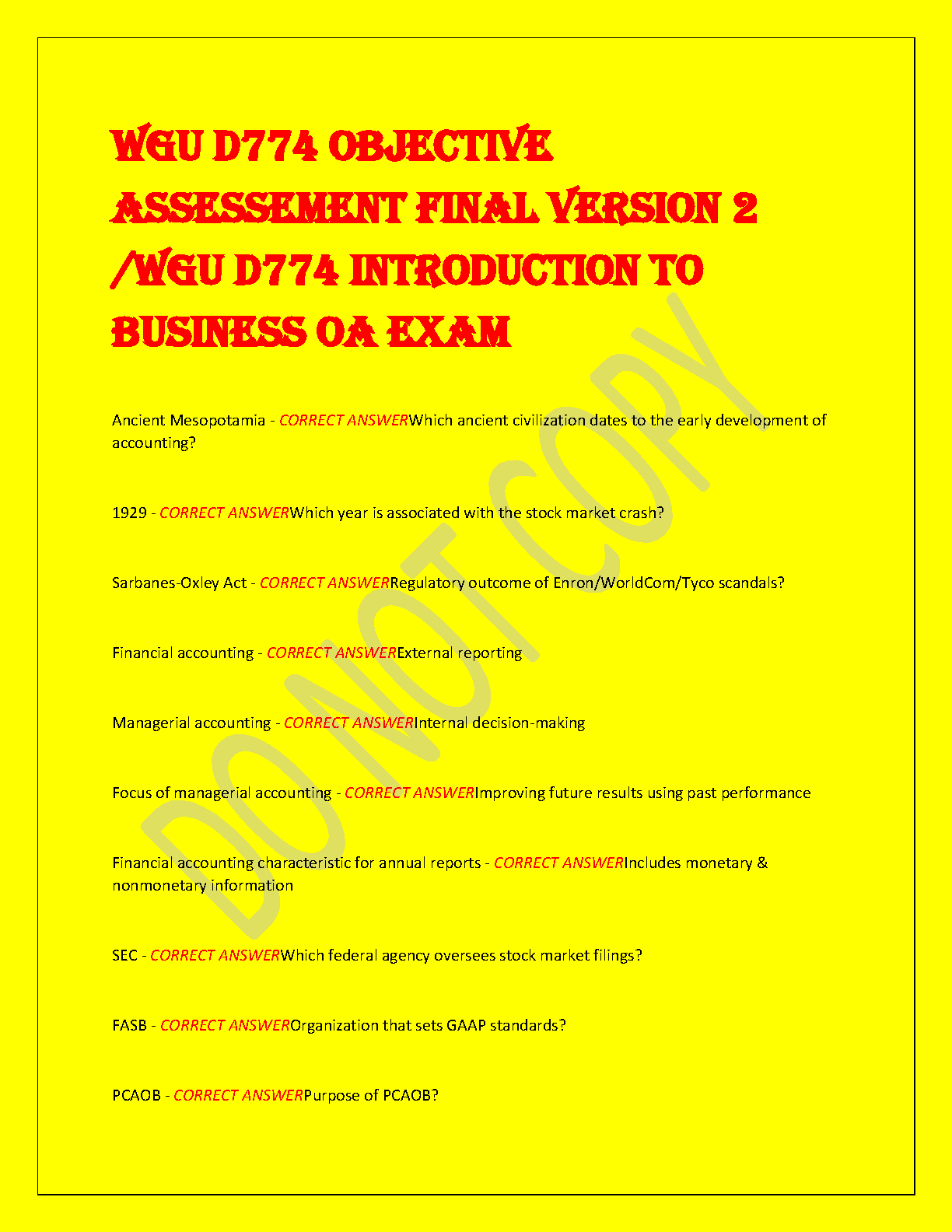 WGU D774 Introduction to Business Objective Assessment Final Version 2 Test Bank with Verified Questions and Answers