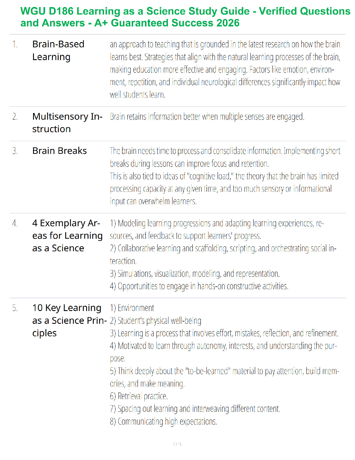 Brain Based Learning Study Guide for Education Majors 2026/2027 Academic Year Multisensory Instruction Retrieval Practice