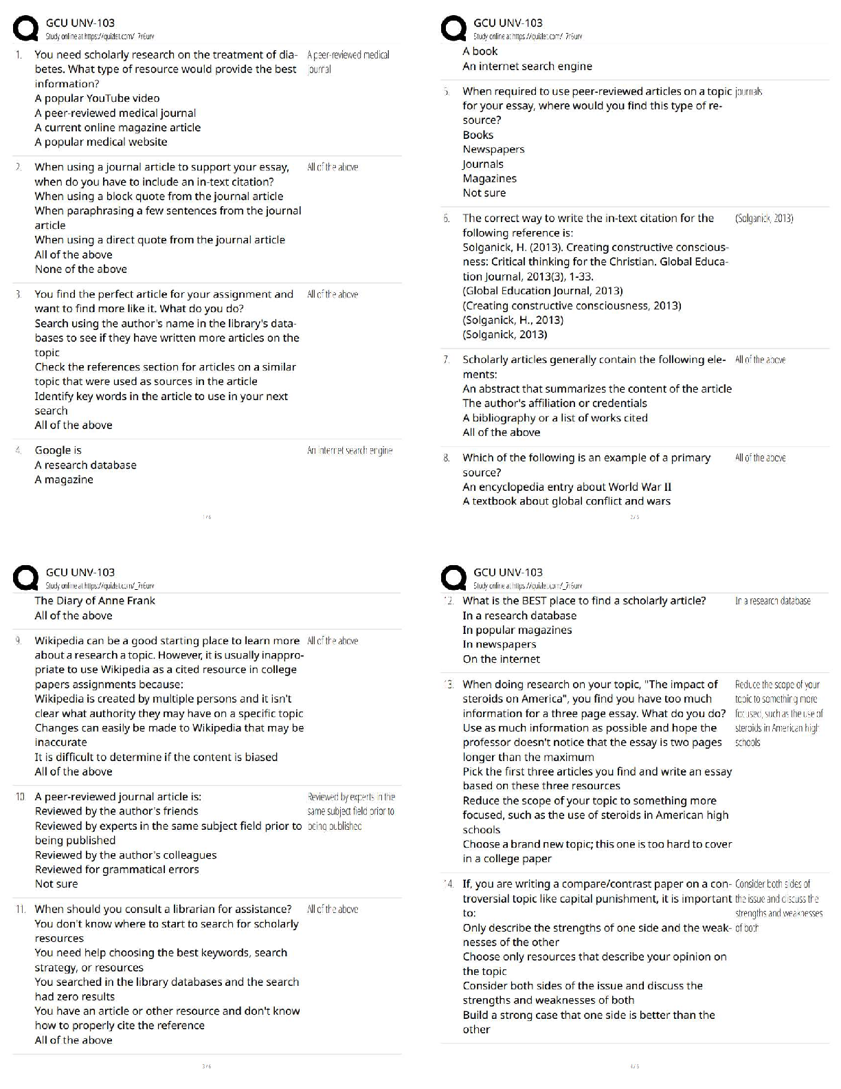 GCU UNV-103 University Success Test Bank: Verified Questions and Answers for Exam Preparation 2025/2026 Academic Year