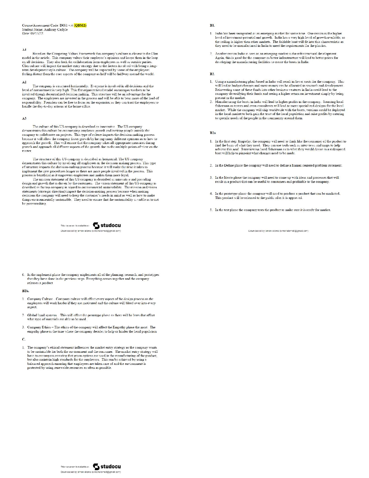 WGU D081 QBM2 Business Core Capstone Exam Elaboration and A+ Graded Study Guide for First-Attempt Success