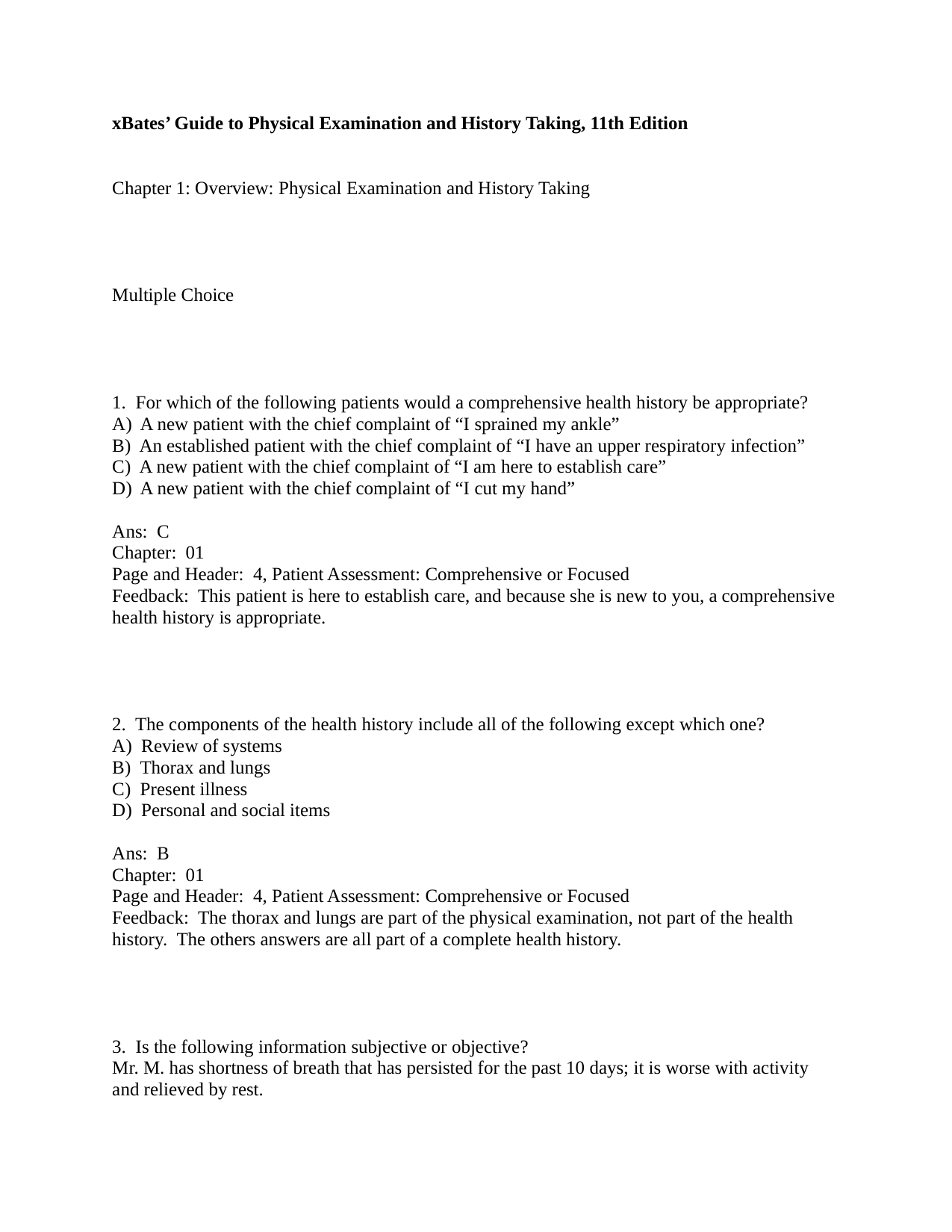 Test Bank For Bates’ Guide to Physical Examination and History Taking, 11th Edition by M.D. Bickley, Lynn S., M.D. Szilagyi, Peter G