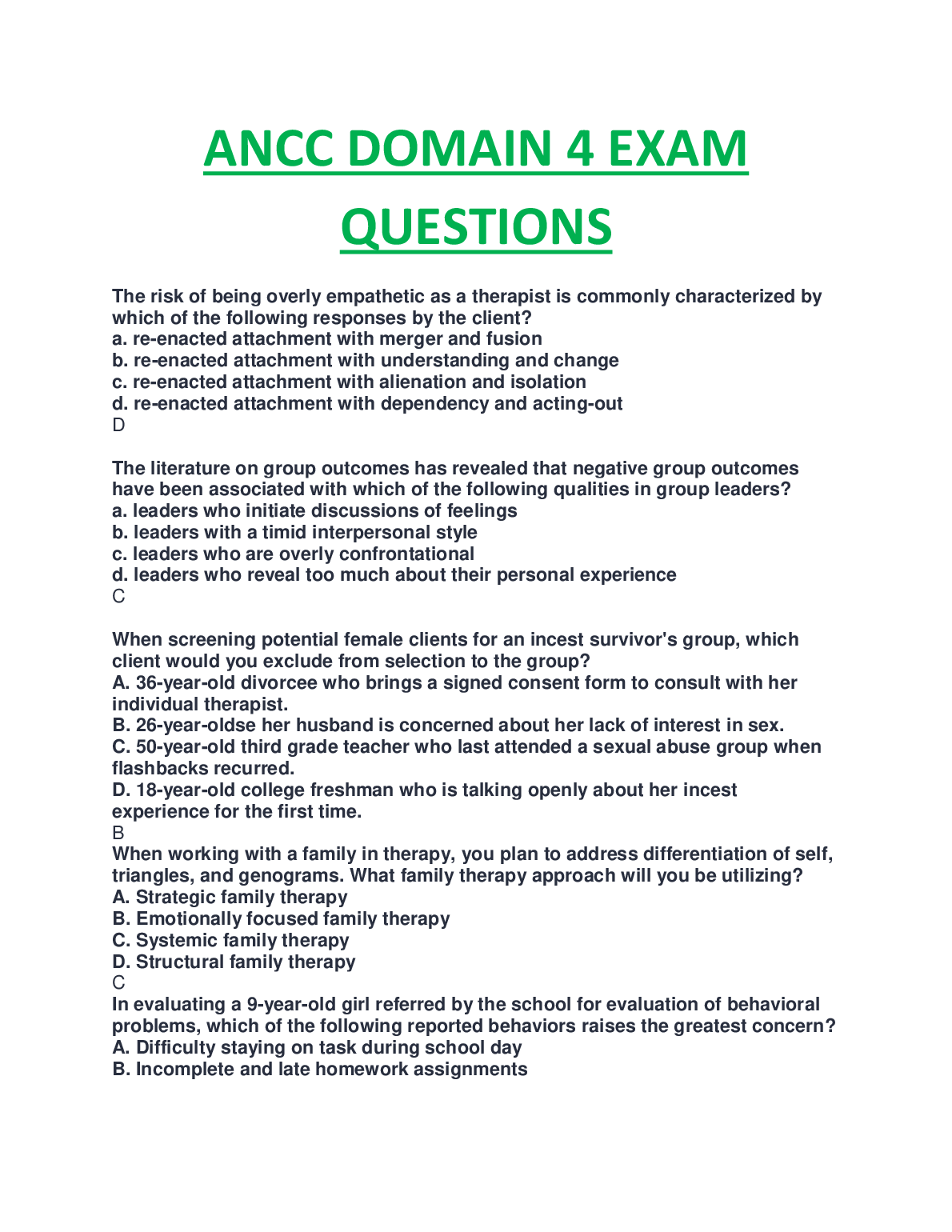 ANCC Domain 4 Exam Questions and Answers 2023: Psychiatry Psychology Review Guide for Certification Success