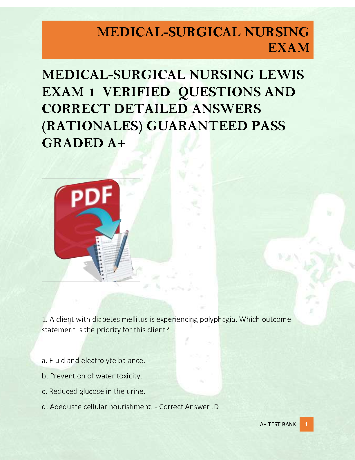 Lewis's Medical-Surgical Nursing Exam 1 Test Bank with Rationales and Answers for the 12th Edition Textbook Coursework