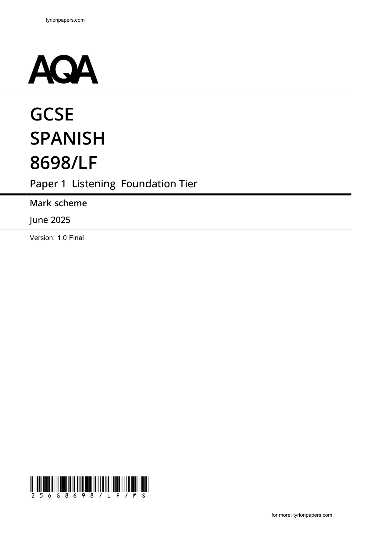 AQA GCSE Spanish Foundation Listening Paper 1F 2025 M S