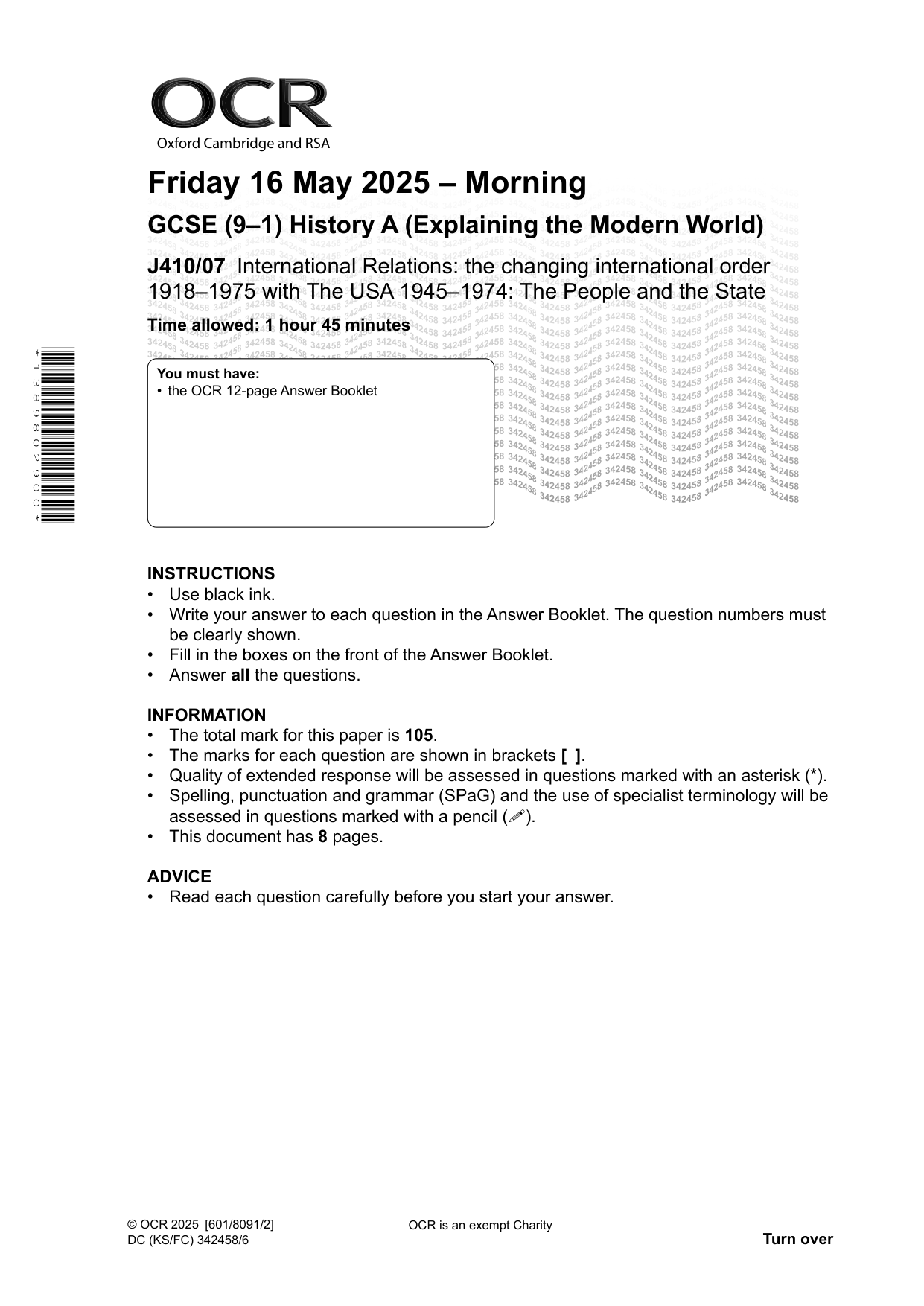 OCR GCSE History Paper 7 2025 Question Paper
