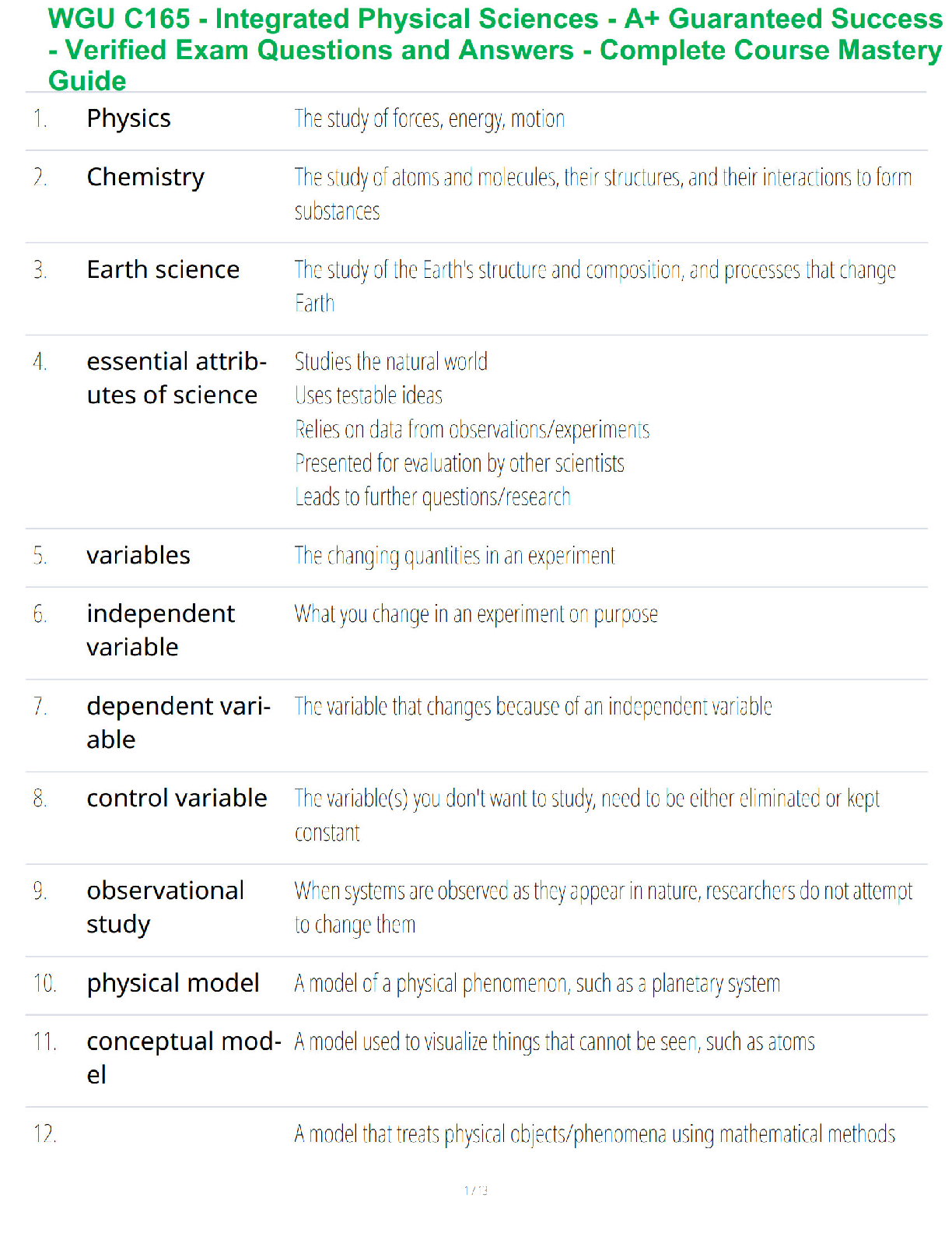 WGU C165 Integrated Physical Sciences Test Bank 2025/2026: Verified Exam Questions & Answers for Success