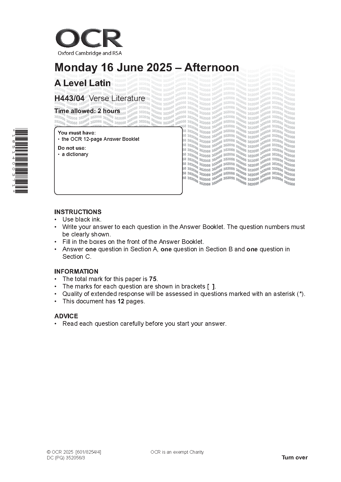 OCR A Level Latin Paper 4 2025 Question Paper