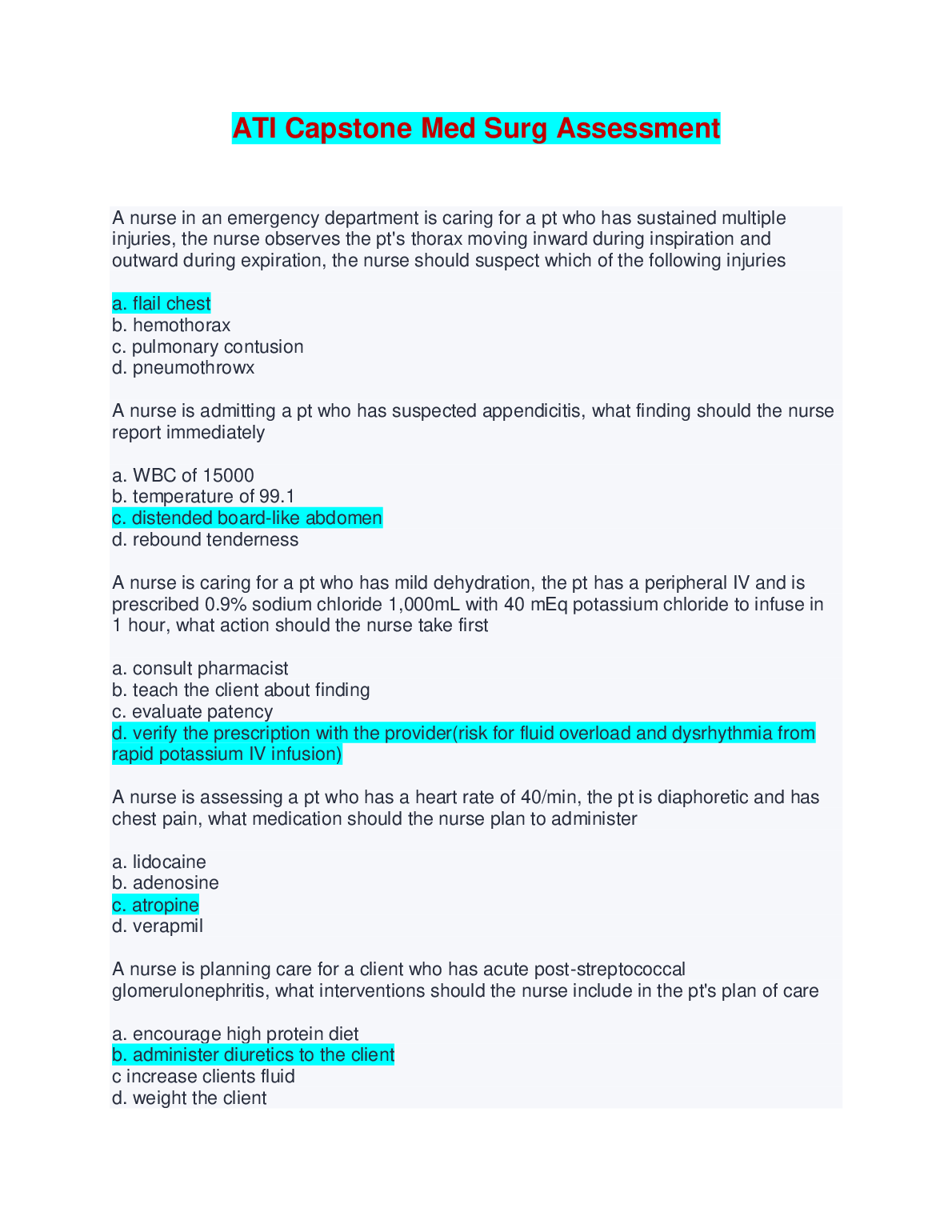 ATI Capstone Med Surg Assessment 2024 Solution: Comprehensive Nursing Exam Prep Guide with Answer Key