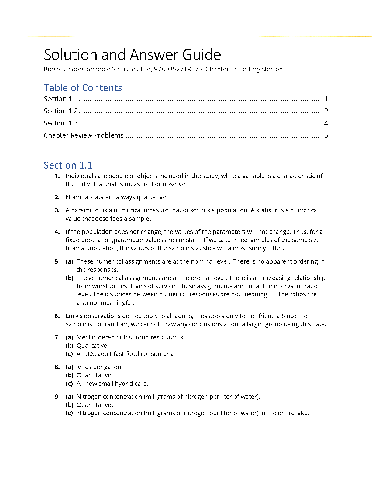 Understandable Statistics 13th Edition Brase Solution Manual Chapter 1 Answer Key Guide New Release For Academic Year 2026/2027