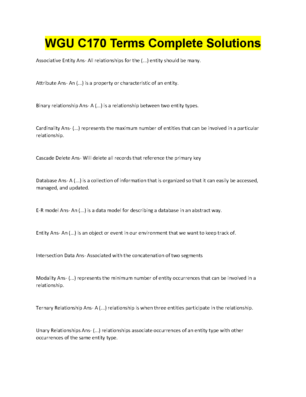 WGU C170 Data Management Applications 2025/26 Study Guide: Verified Key Terms and Solutions for Exam Success