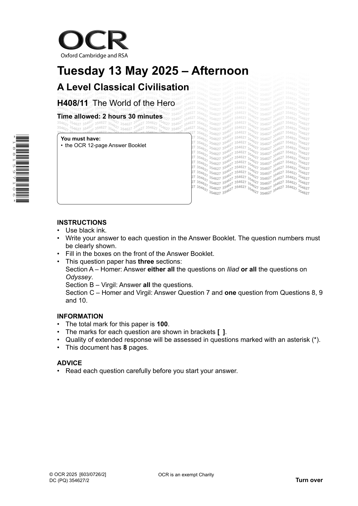 OCR A Level Classical Civilisation Paper 11 QP