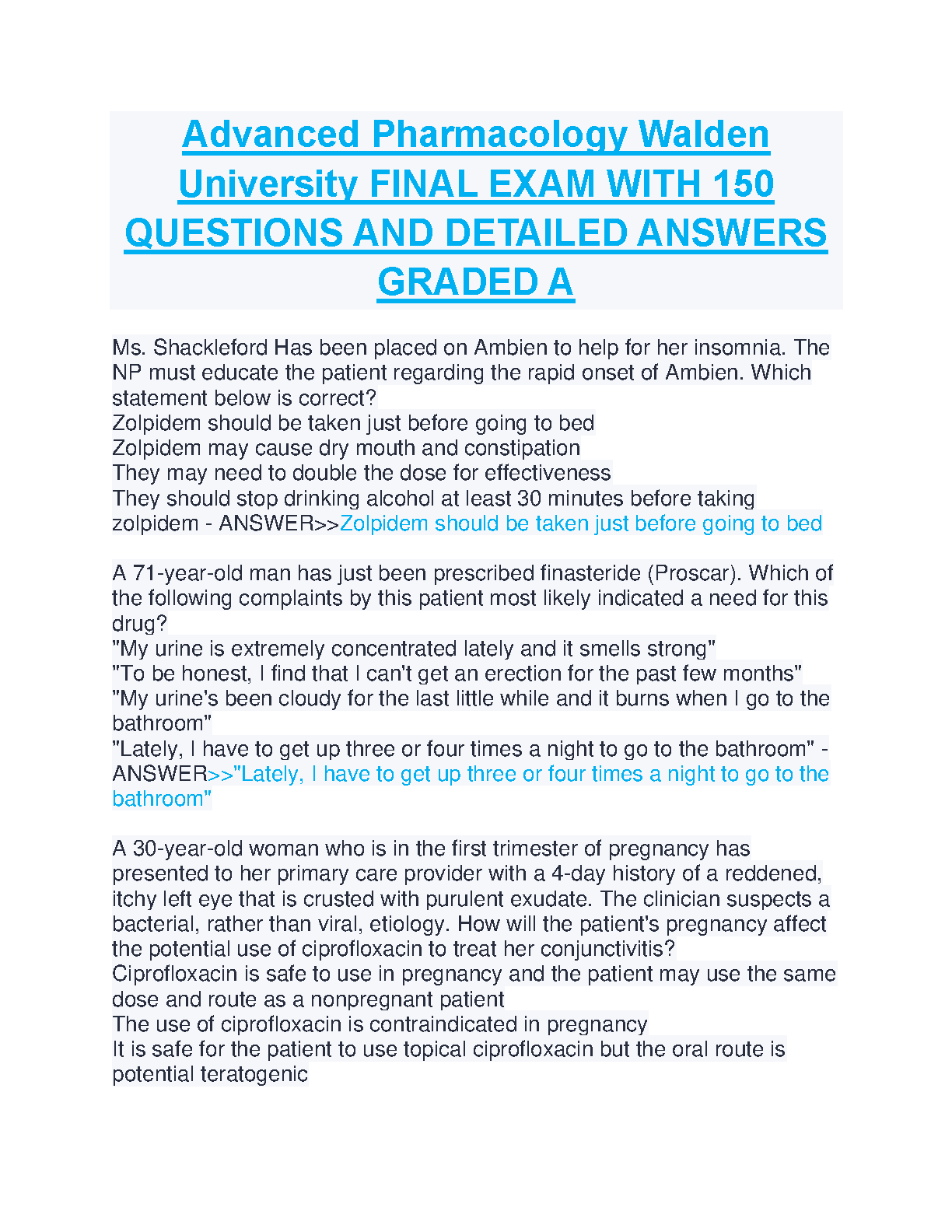 Walden University Advanced Pharmacology Final Exam Prep 2025/2026 | 150 High-Yield Questions & Verified Answers for First-Attempt Success