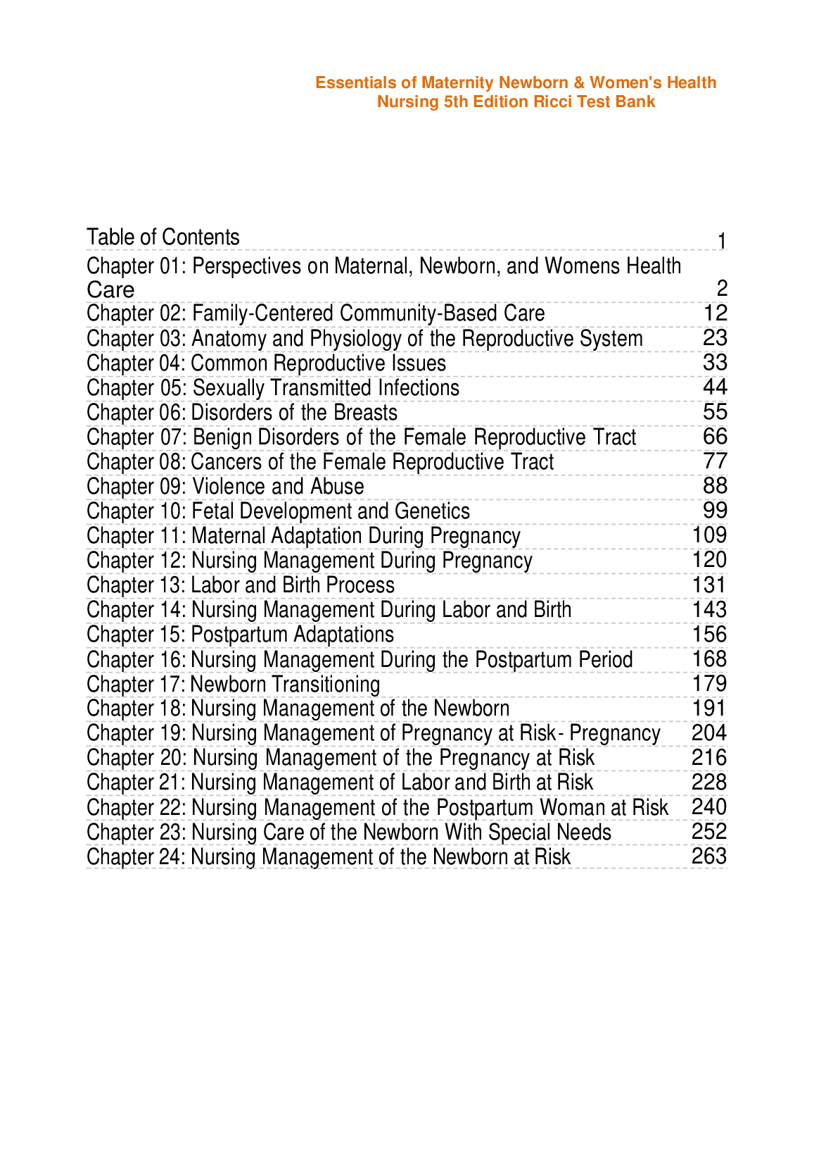 Ricci Essentials of Maternity Newborn Women's Health Nursing Test Bank Questions and Answers