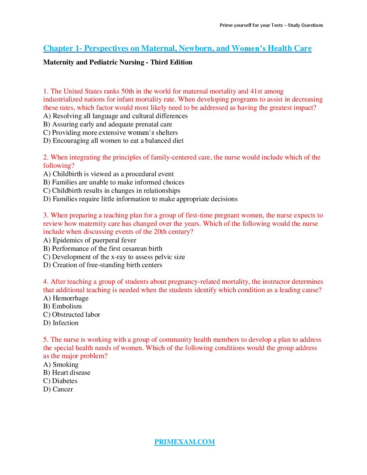 Maternity and Pediatric Nursing Third Edition Test Bank for Exam Preparation 2026/27