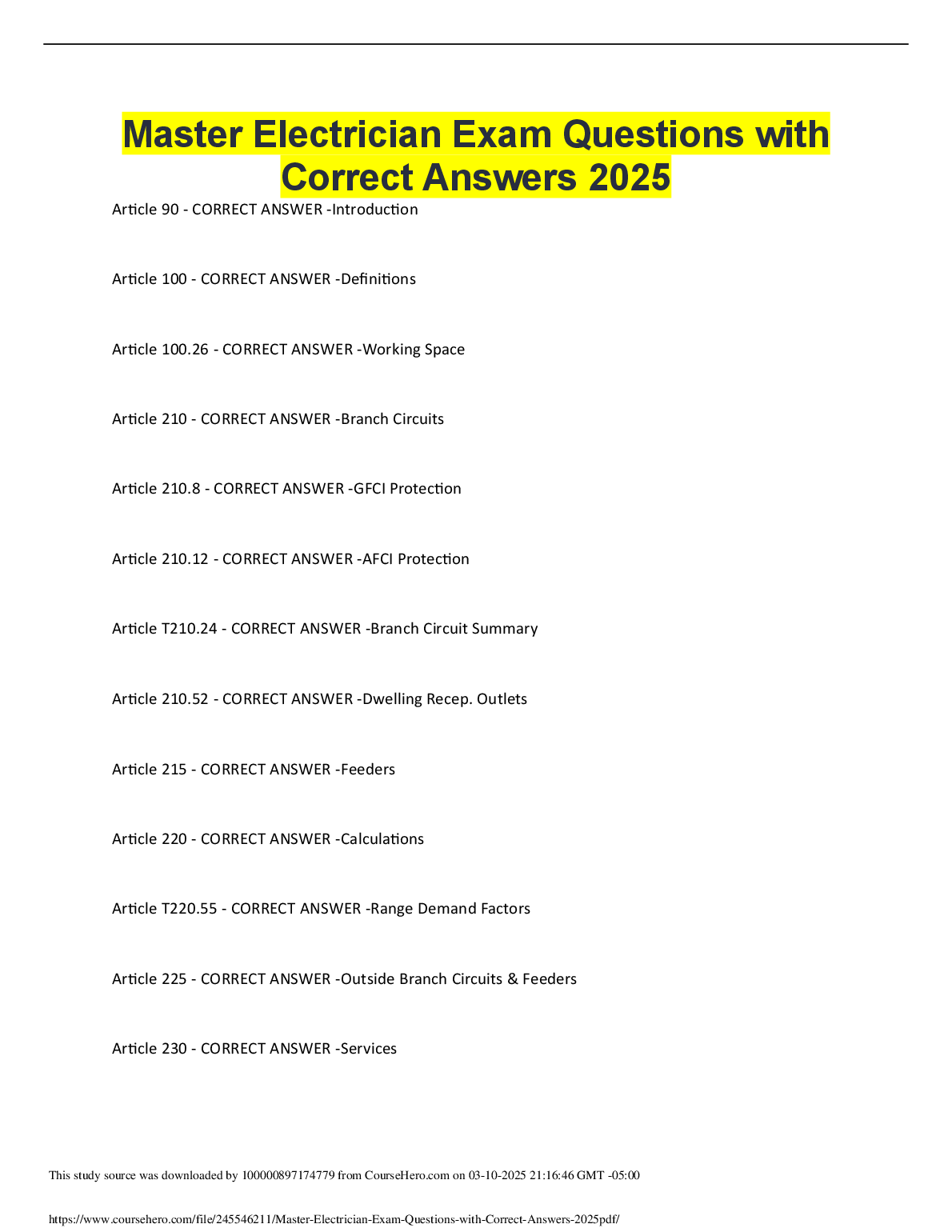 Master Electrician Exam 2025 Test Bank: NEC Questions, Branch Circuits & Verified Answers Guide