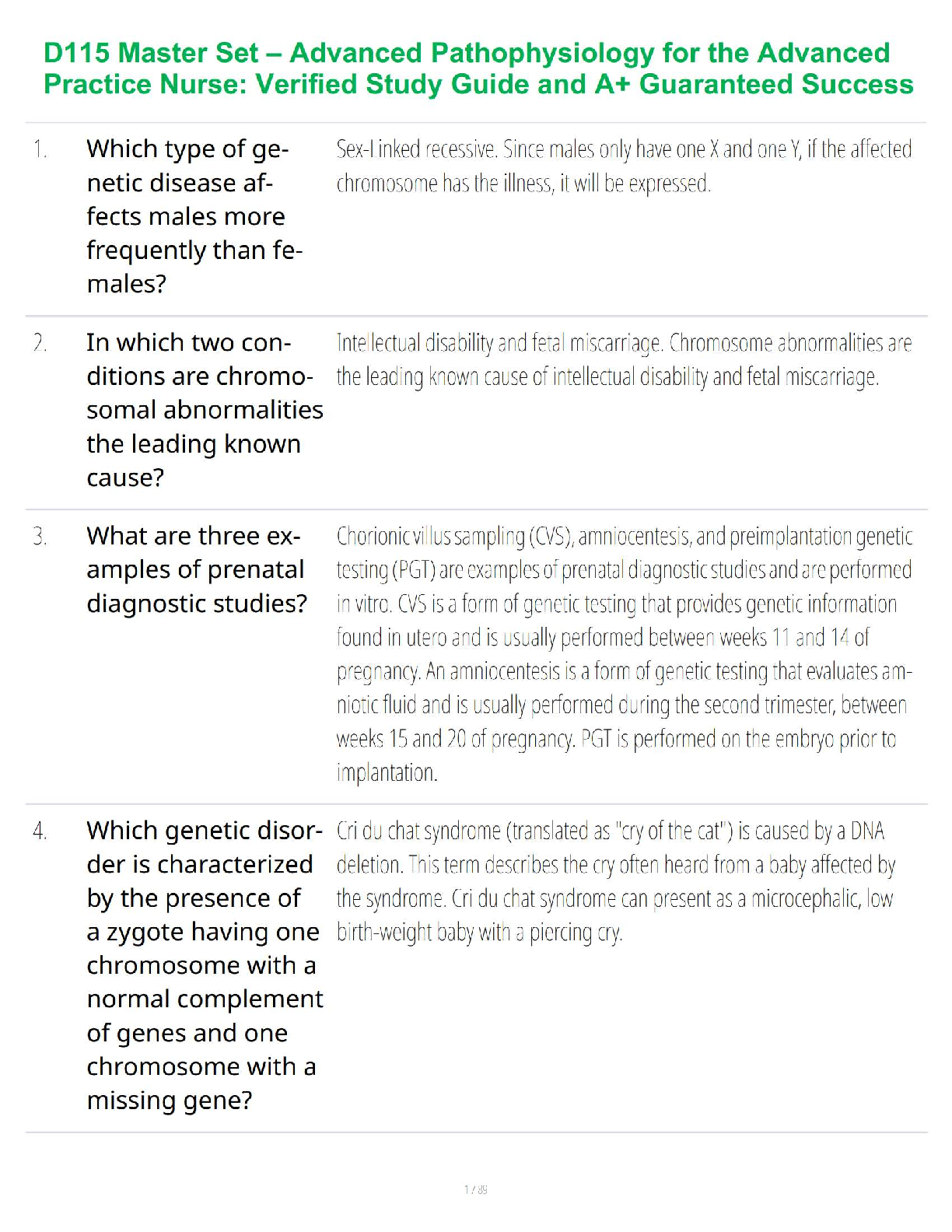 WGU D115 Advanced Pathophysiology Master Question and Answer Set for 2025/2026 Exam Success and A+ Grades