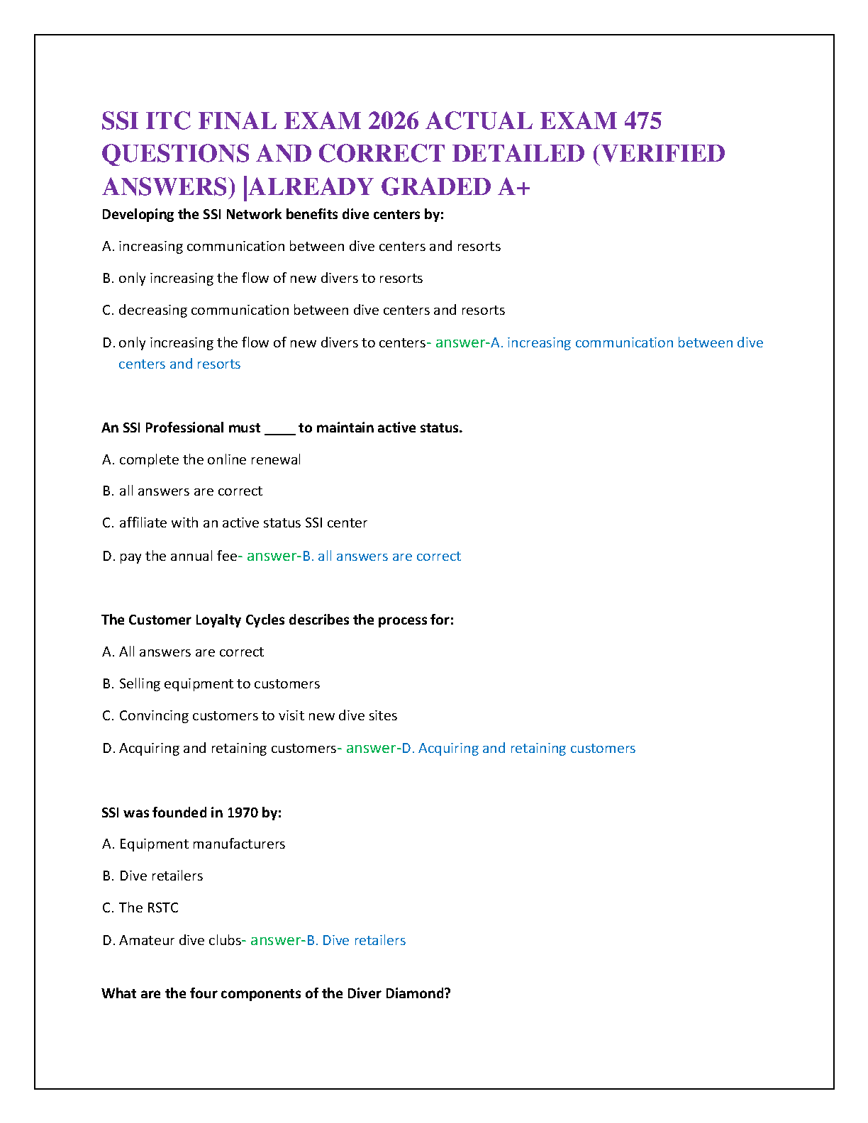 SSI ITC Final Exam 2026 - 475 Verified Questions and Detailed Answers by SSI Training Department (2026 Edition) | Ultimate Study Guide for 2025/2026 to Pass on Your First Attempt and Avoid Resits
