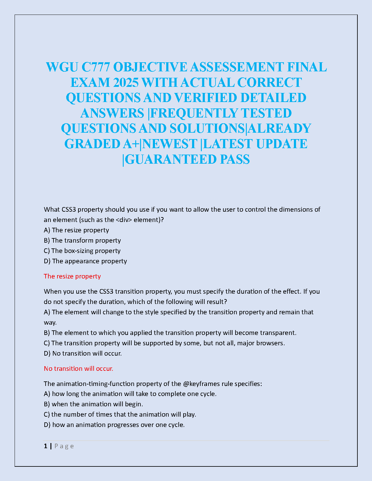 WGU C777 Objective Assessment Final Exam 2025: Verified Answers and Detailed Solutions for Guaranteed Pass