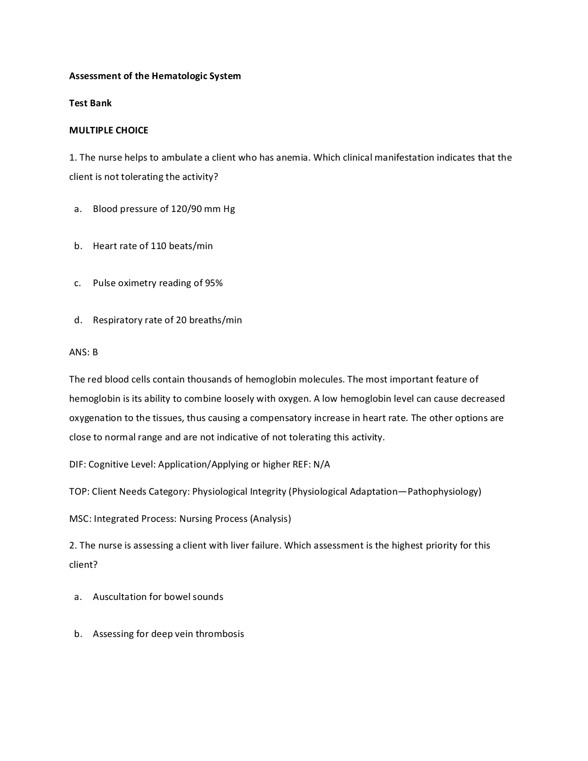 Lewis's Medical-Surgical Nursing Hematologic System Test Bank Harding et al. 12th Ed NCLEX Prep