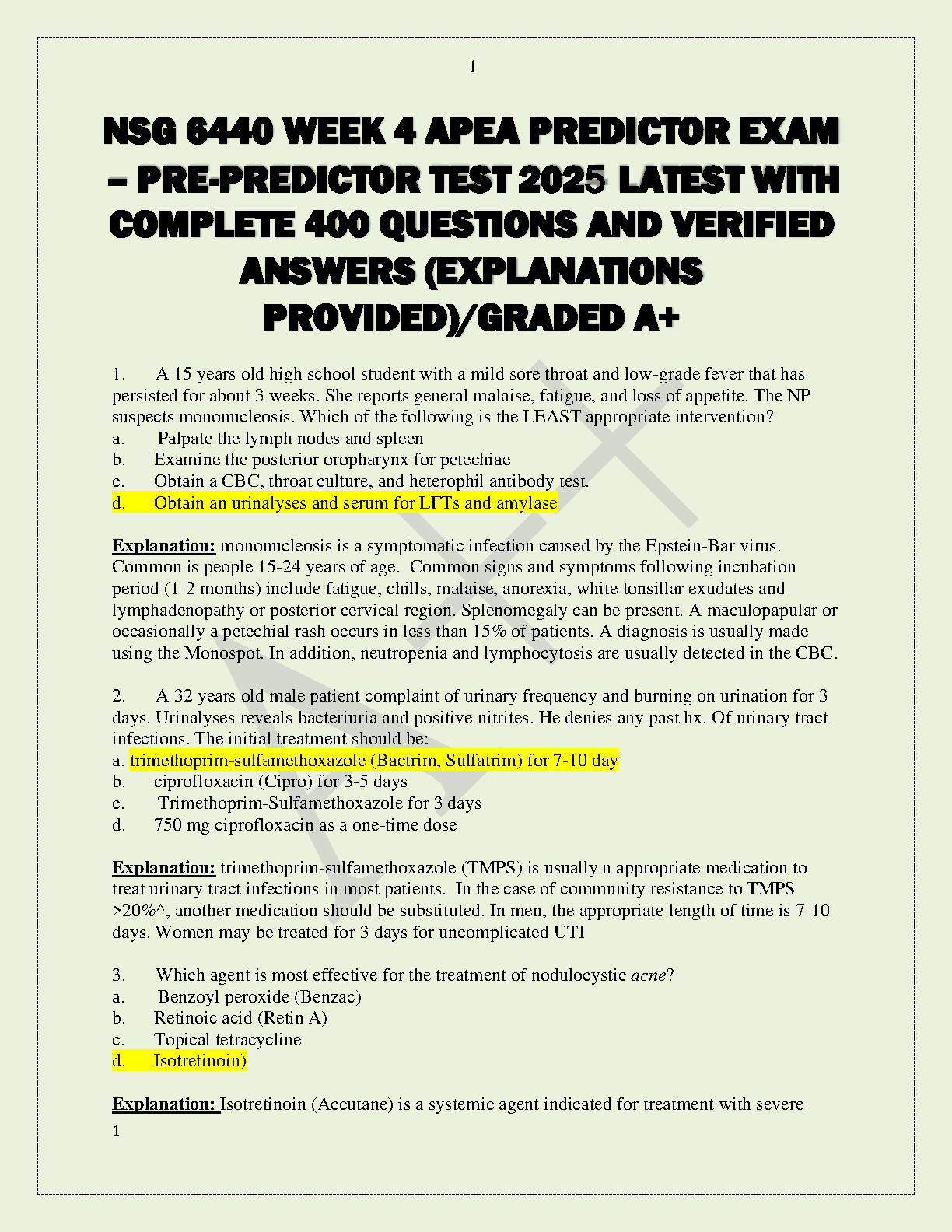 APEA Predictor Exam Test Bank 2025 for NSG 6440 Week 4: 400 Questions & Verified Answers with Rationales for an A+ Grade